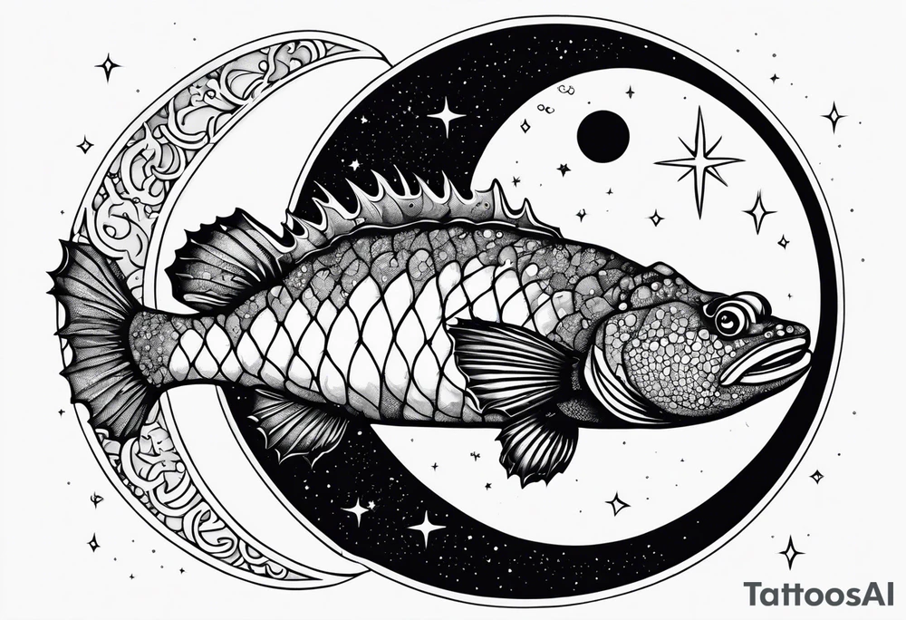 a stonefish, under a crescent moon with a number 3 somewhere tattoo idea a stonefish, under a crescent moon with a number 3 somewhere tattoo idea