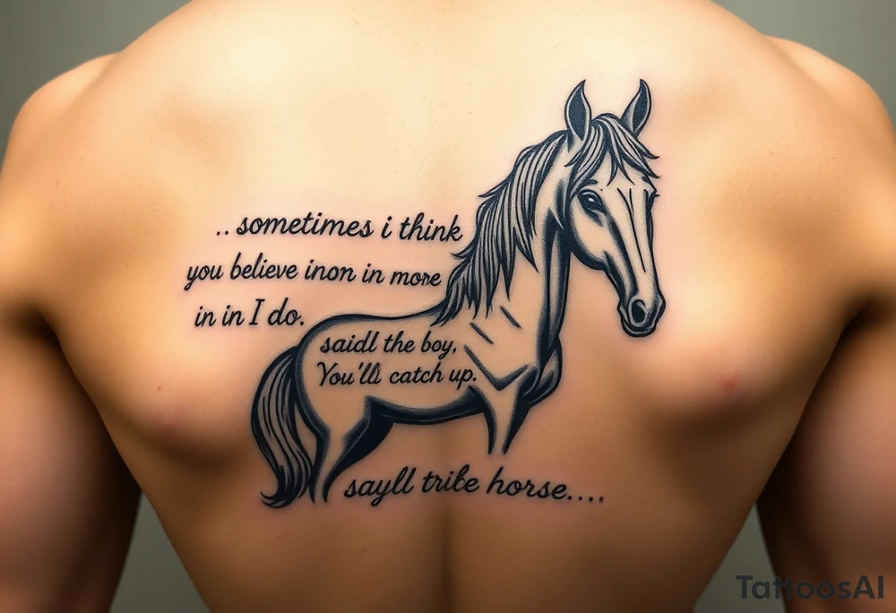 Tattoo based on the book the boy, the fox, the mole and the horse that says “sometimes i think you believe in more than I do said the boy.  You’ll catch up says the horse” tattoo idea