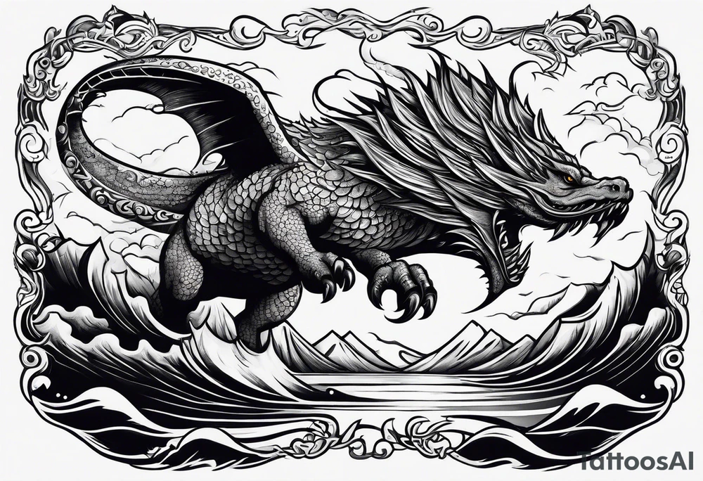 Loch Nes monster flying in the sky tattoo idea