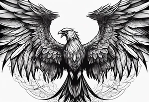 a phoenix rising from the ashes and an angel opening its wings on the background tattoo idea
