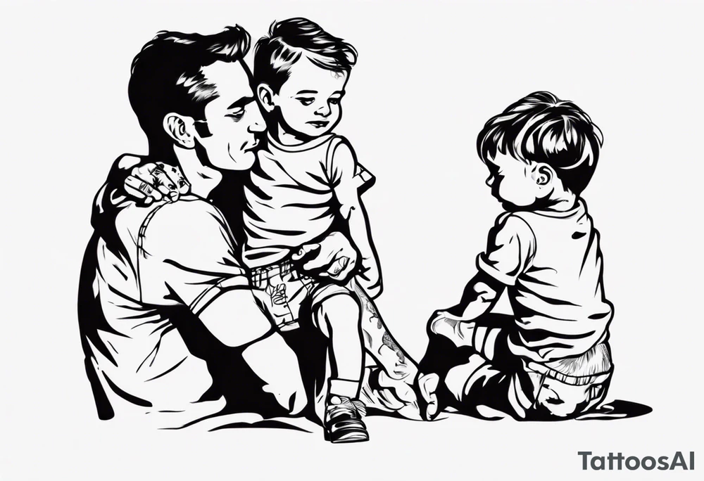 Silhouette of a father with two children tattoo idea