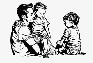 Silhouette of a father with two children tattoo idea