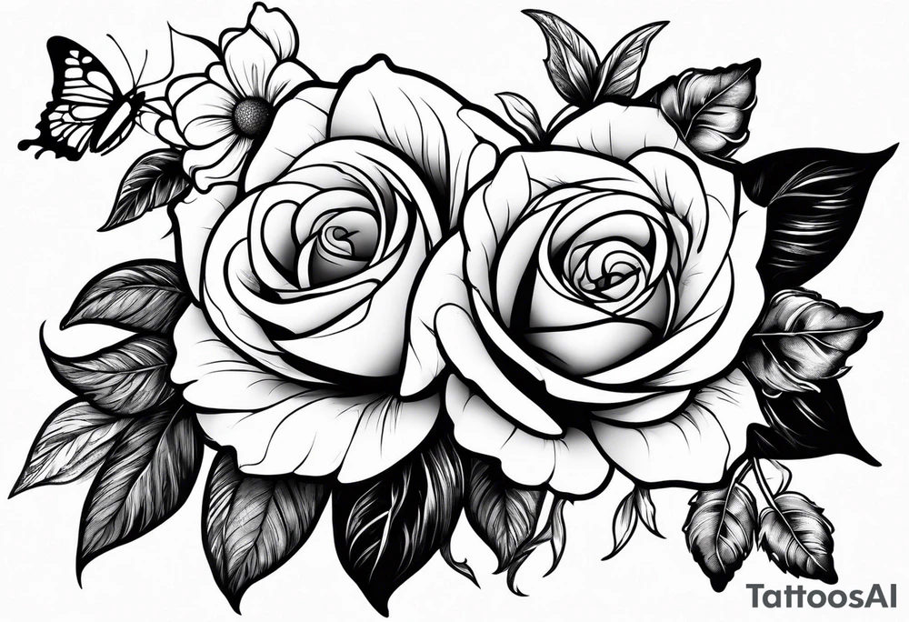 Flower rose, sunflower, butterfly, paw print tattoo idea