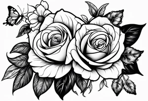 Flower rose, sunflower, butterfly, paw print tattoo idea