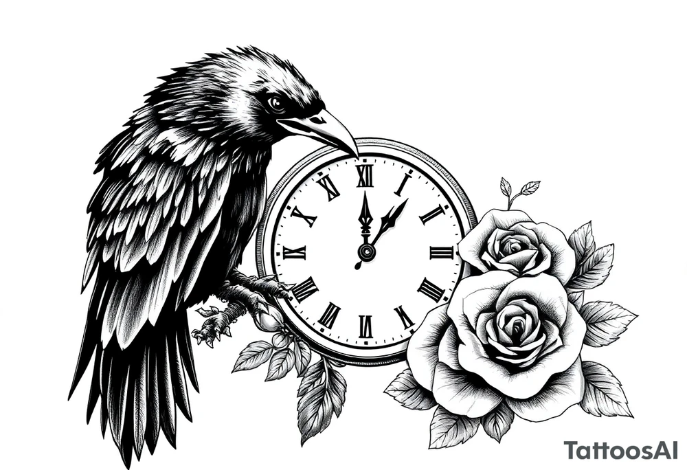 raven,roses,clock. tattoo idea
