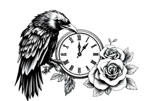 raven,roses,clock. tattoo idea