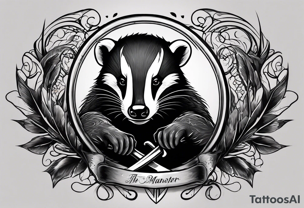 Draw me badger with aggressive full body, killer face with a smile, very long nails and he attacks like a Turkish gladiator to enemy and also he has very deadly looking. The only weapon is his braveness he fights with his nails. Everybody scares after their first sight. And some bloody type Badger this is real Hunter. tattoo idea