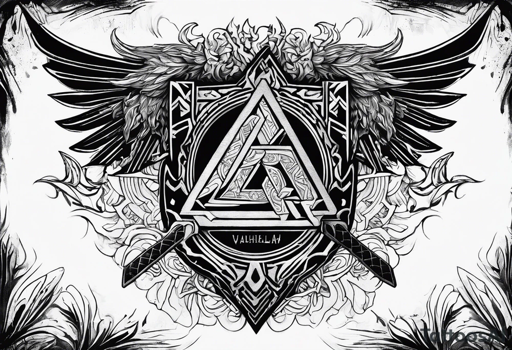 Valhalla sword shield  axe 
Valknut  ruins lightnings tattoo idea