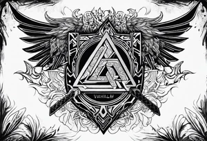 Valhalla sword shield  axe 
Valknut  ruins lightnings tattoo idea