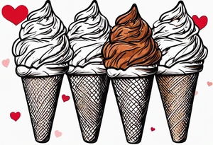 sketch chocolate chip ice cream cone with one red heart tattoo idea