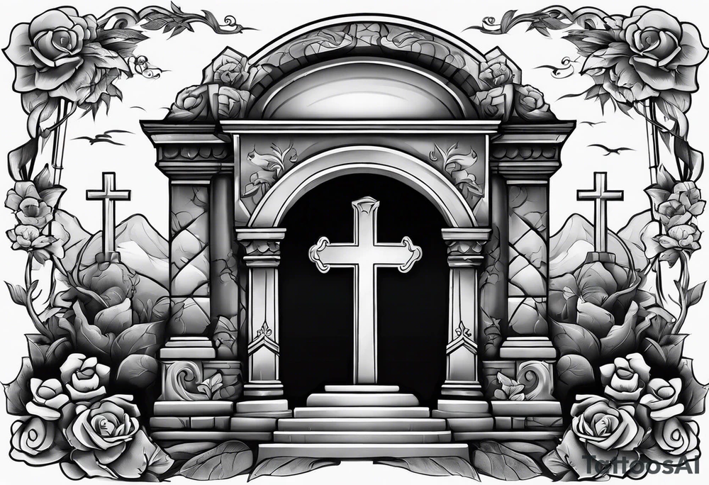Tomb with smoke and crosses tattoo idea