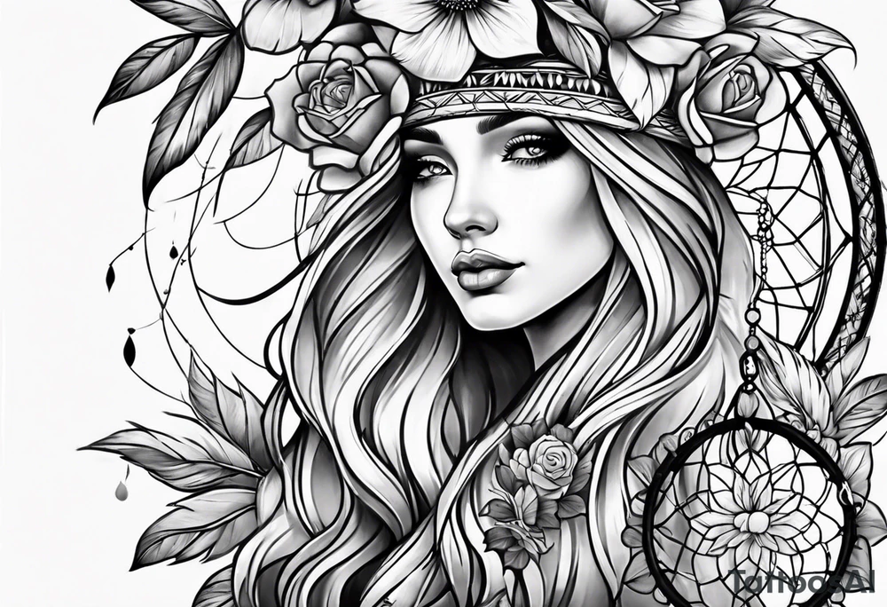 Dreamcatcher with flowers tattoo idea