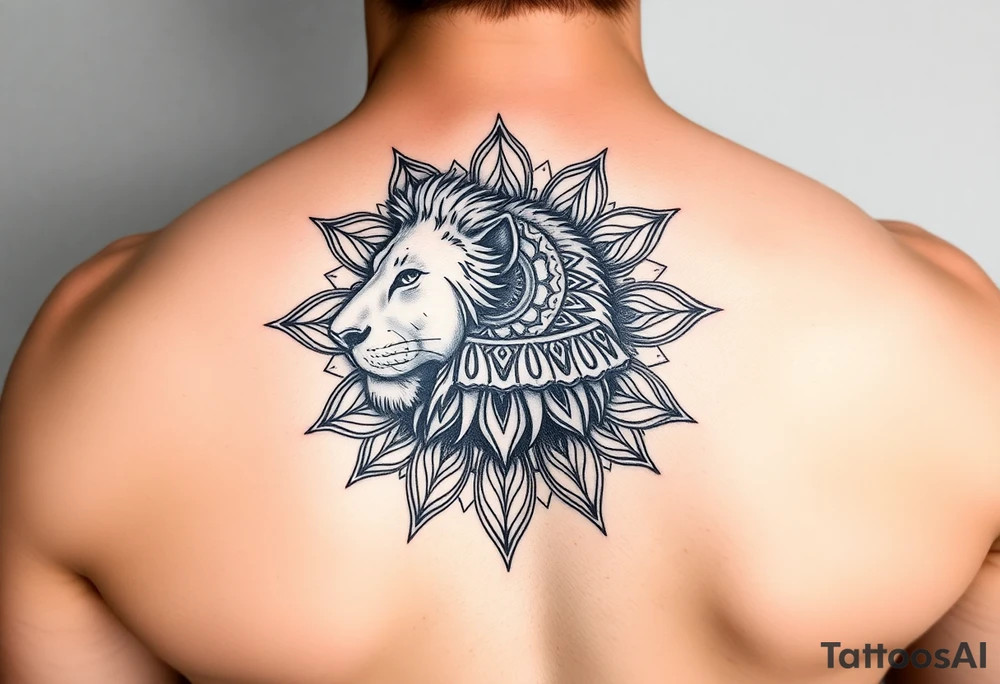 lioness with a mandala behind her tattoo idea