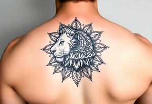 lioness with a mandala behind her tattoo idea