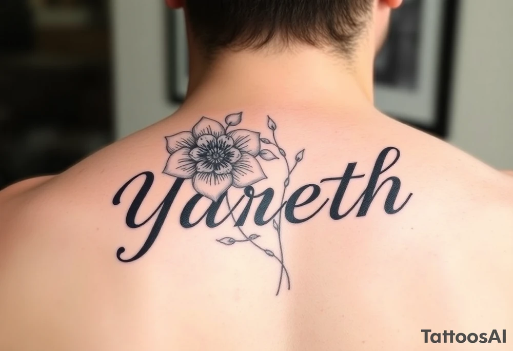 Yareth name with flower tattoo idea