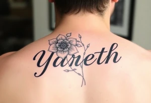 Yareth name with flower tattoo idea