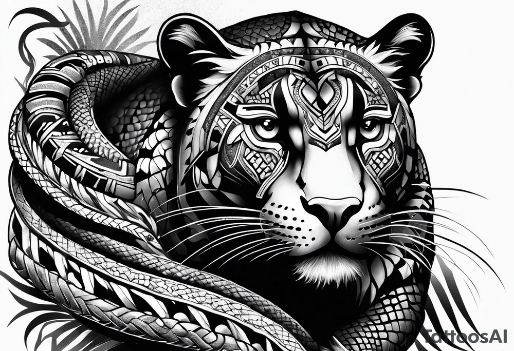 aztec black jaguar with snake tattoo idea