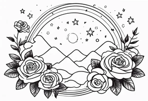 Vertical Clouds with pulsar and small roses and stars around it tattoo idea