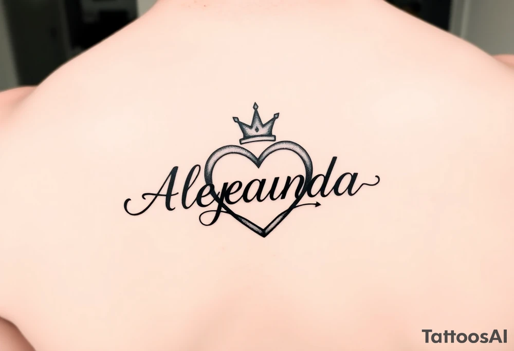 the name Alejandra in a heart with a crown tattoo idea
