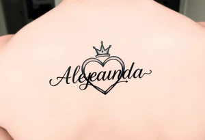 the name Alejandra in a heart with a crown tattoo idea