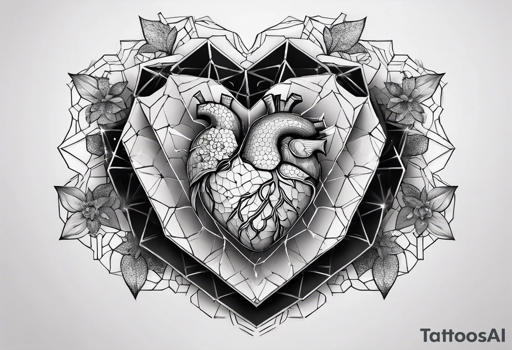 hexagon chest heart  surrounded by hexagons tattoo idea