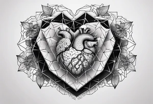 hexagon chest heart  surrounded by hexagons tattoo idea
