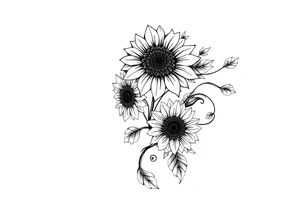 Stylized  sunflowers with mandala petals on a swirly flourishing vine tattoo idea