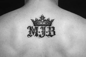 Put the initials 𝔐.𝔍.𝔅 in the same font underneath my breast with a crown ontop that’s not too thin not too thick tattoo idea