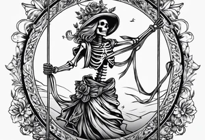 Skeleton dancing around a May pole tattoo idea