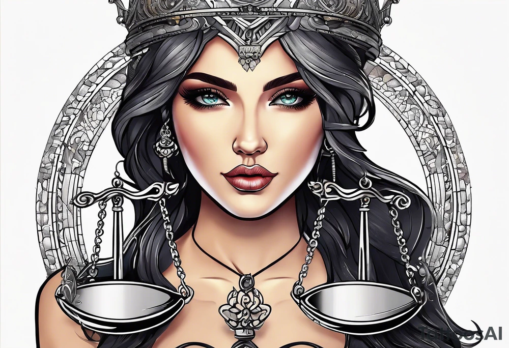 Intricate libra scales held by a beautiful woman tattoo idea