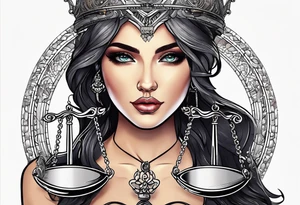 Intricate libra scales held by a beautiful woman tattoo idea