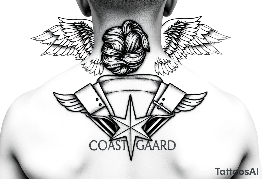 Female us coast guard officer protected by guardian angel tattoo idea