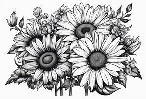Daisy bouquet with stems and with a sunflower tattoo idea