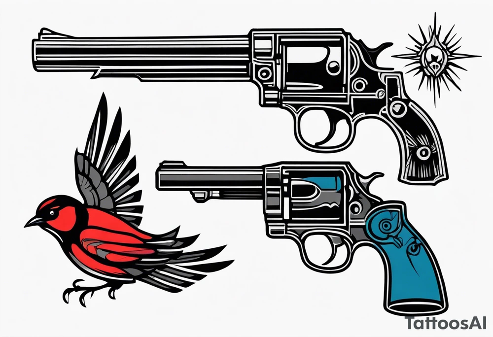 Spider and barn swallow and revolver tattoo idea