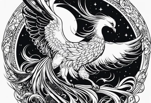 phoenix sur une lune bleu tattoo idea