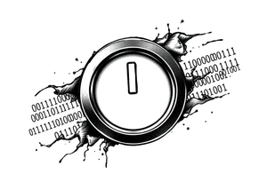 A Power Button with the Binary Text "00100001 01100011 01110000 01110101" Embedded in the background. tattoo idea