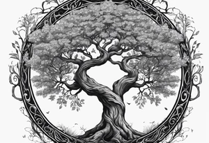 The deity Pan is entwined in a tree which is a portal tattoo idea