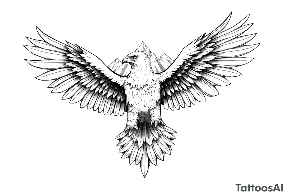majestic eagle spreading wings against mountain peaks tattoo idea