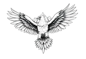 majestic eagle spreading wings against mountain peaks tattoo idea