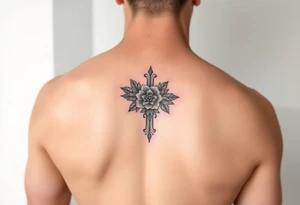 Small feminine Floral cross tattoo idea