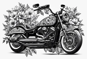 a drawing fo a floral motorcycle tattoo idea
