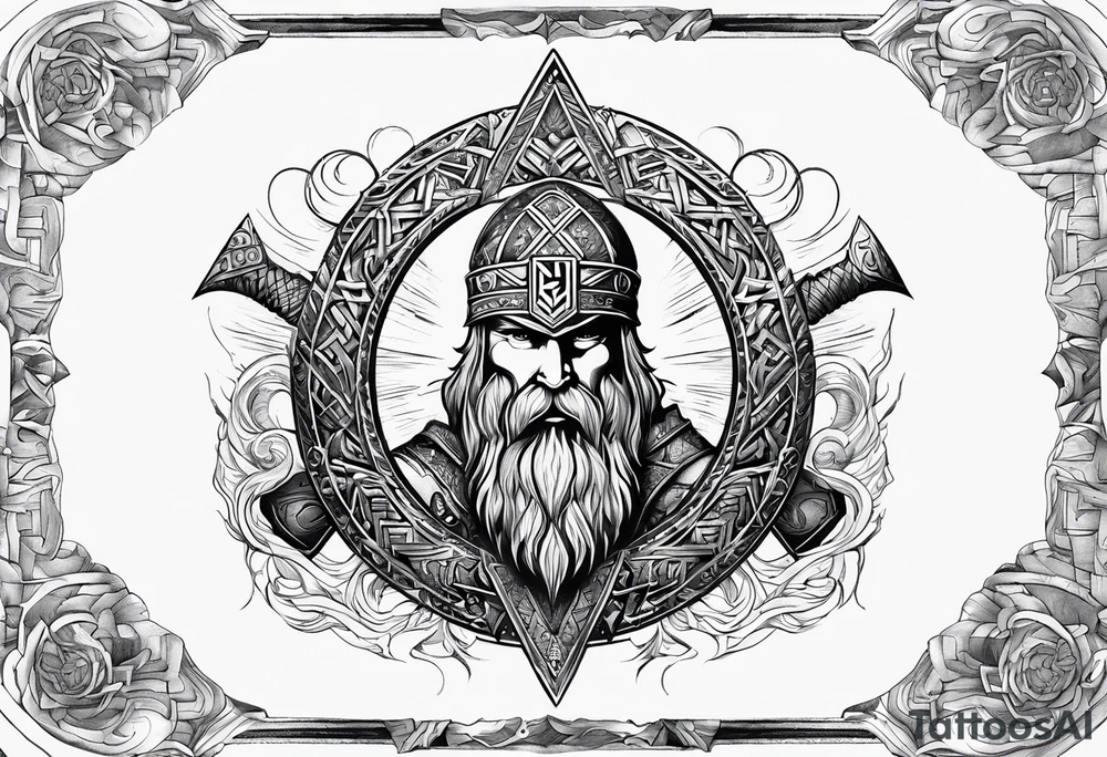 Valhalla sword shield  axe 
Valknut  ruins lightnings tattoo idea