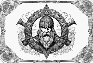 Valhalla sword shield  axe 
Valknut  ruins lightnings tattoo idea