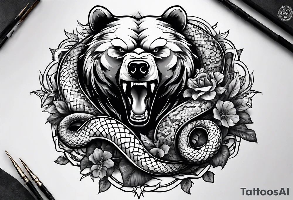 Bear fighting snake tattoo idea
