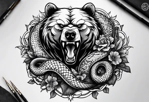 Bear fighting snake tattoo idea