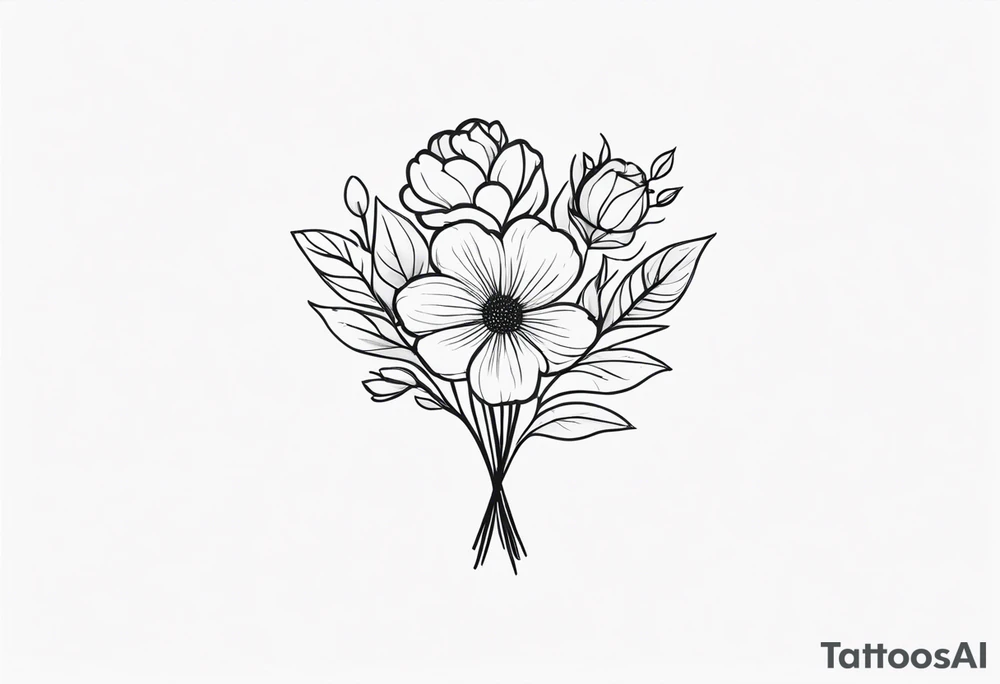 “Illustrate a small, elegant tattoo of a flower bouquet with clean lines and minimal shading, perfect for a feminine touch.” tattoo idea