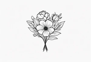 “Illustrate a small, elegant tattoo of a flower bouquet with clean lines and minimal shading, perfect for a feminine touch.” tattoo idea