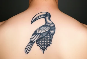 picture of a Kalimantan hornbill with a picture of a woven shield mat tattoo idea