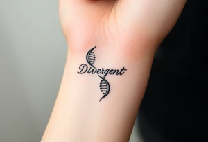 A DNA strand with the word "Divergent" subtly woven into its helix, symbolizing genetic uniqueness tattoo idea