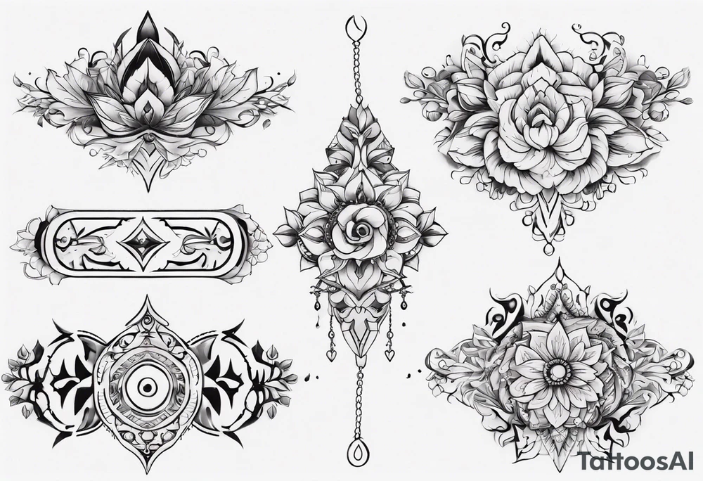 Ankle bracelet tattoo with ornamental feminine style and larger in the centre tattoo idea